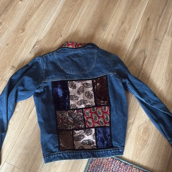 Blue and Red Jean Jacket with Decorative Trim - Picture 9 of 9